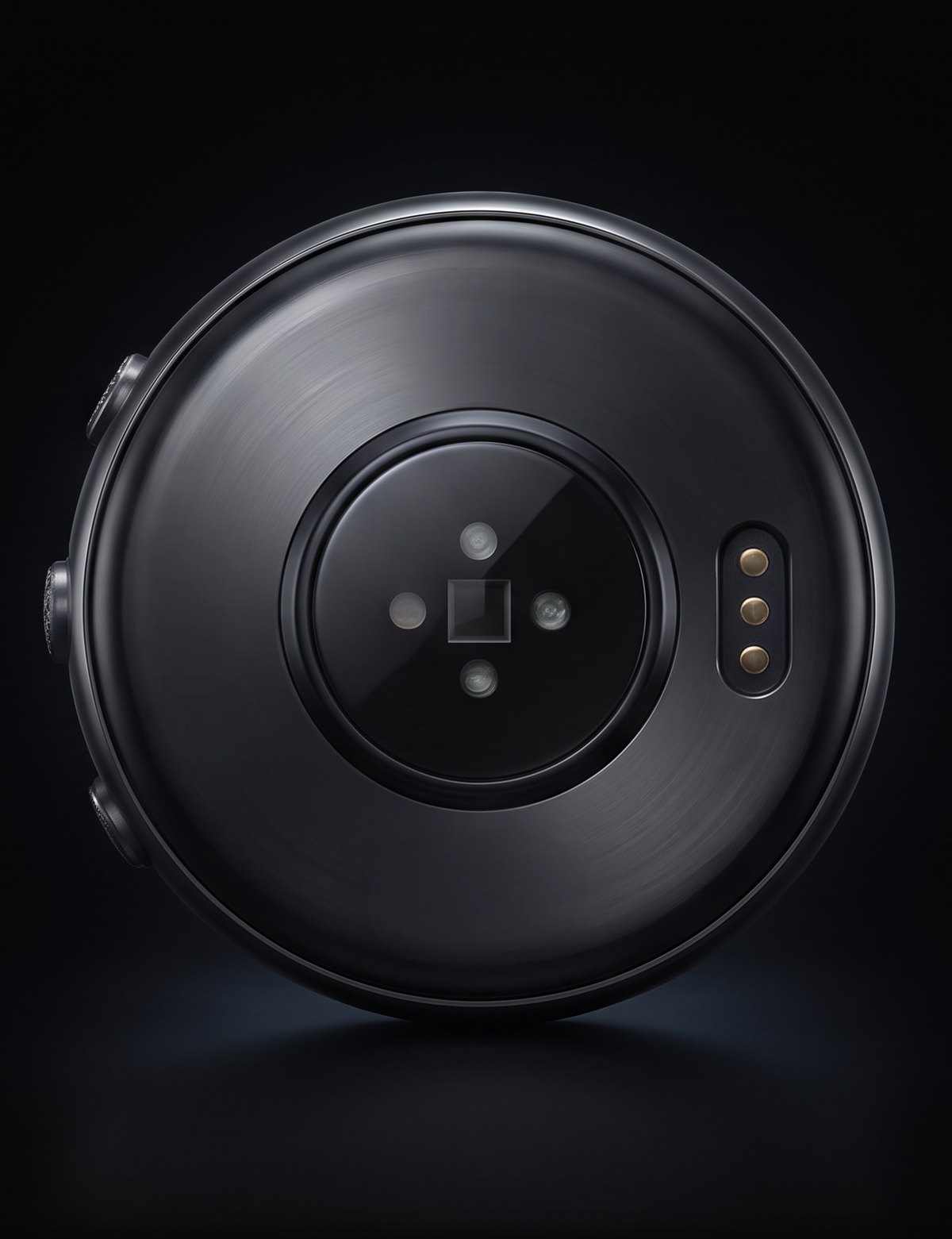 The caseback — sensor array under sapphire, beside the charging contacts.